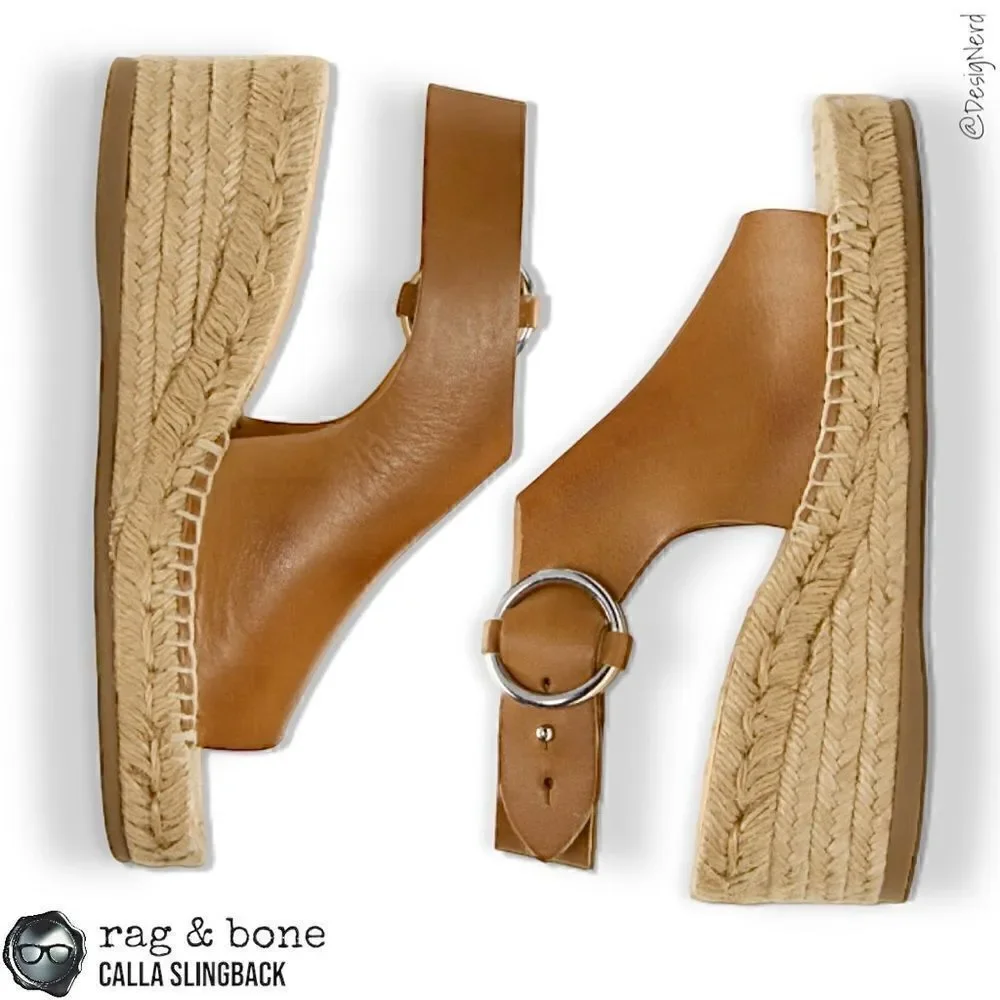 RAG & BONE CALLA LEATHER PLATFORM ESPADRILLE WEDGE SANDALS IN WARM TAN WOMEN’S 7